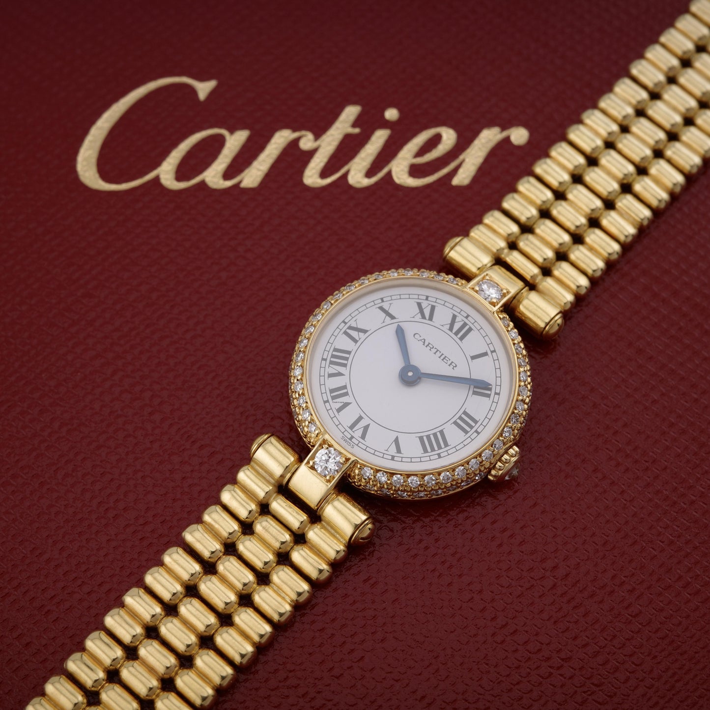 18K Cartier Mini Vendôme 6602 Diamond Bezel Watch