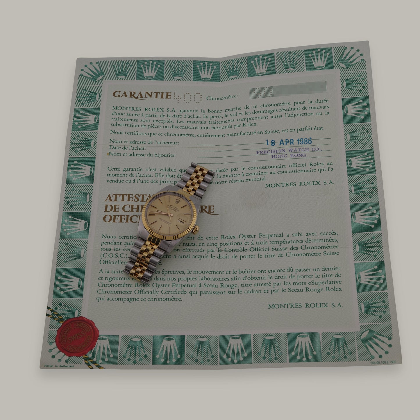 1986 Two-Tone Rolex Datejust 16013 36mm Champagne Dial w/Papers Watch