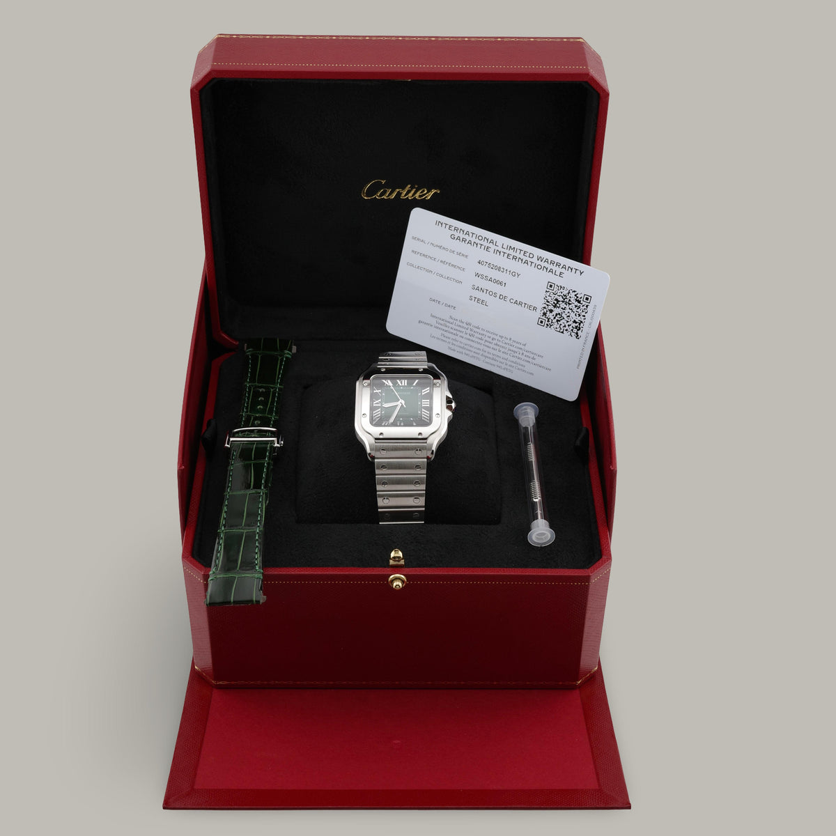 Stainless Steel Cartier Santos de Cartier WSSA0061 Medium Model Green Dial Watch