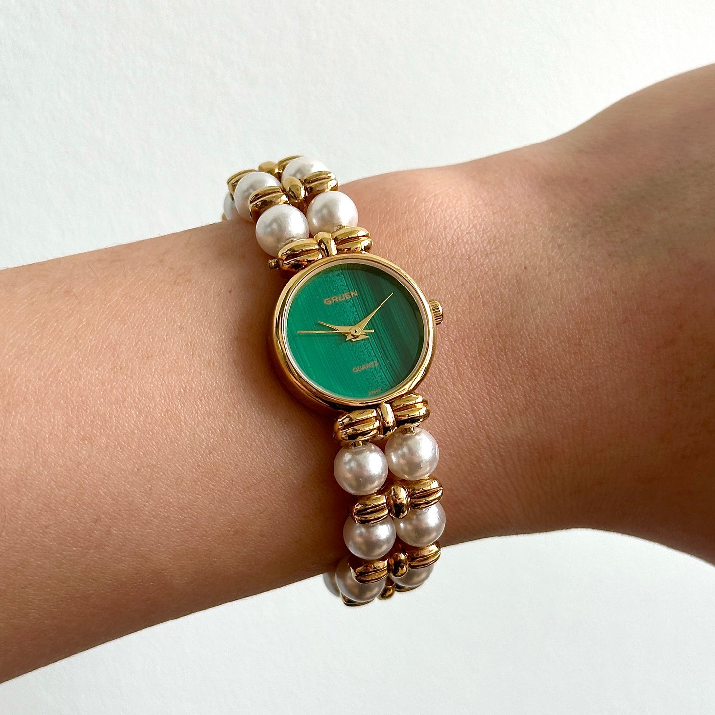 Gruen Malachite & Faux Pearl Ladies Watch