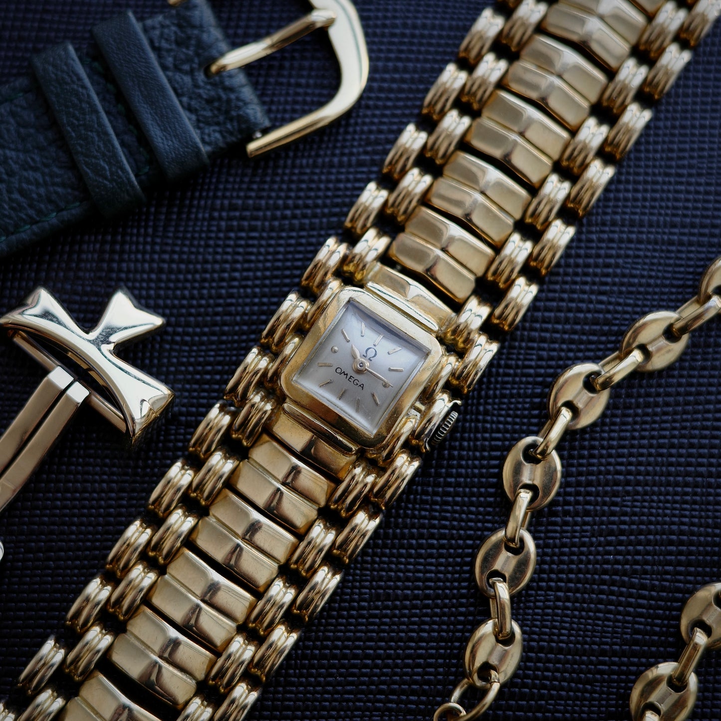18K Omega Ladies Integrated Bracelet Watch