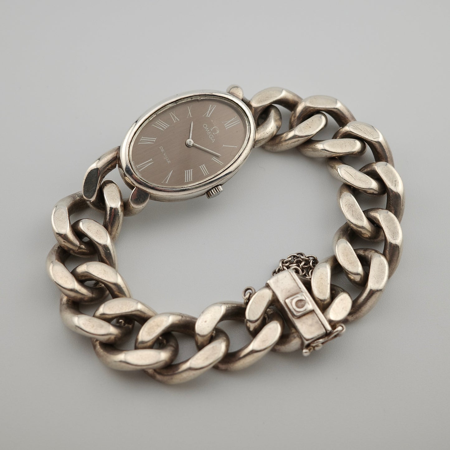 .925 Sterling Silver Omega Cuban Bracelet Watch
