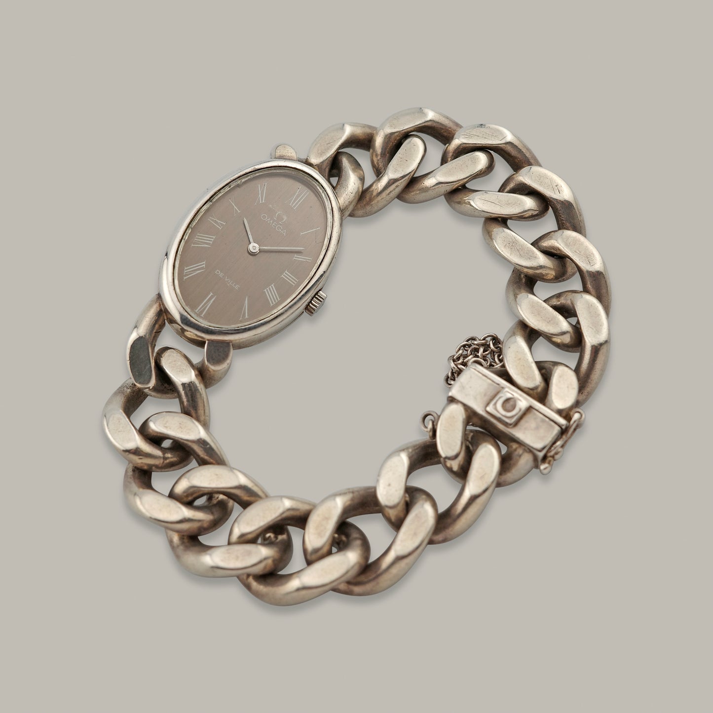 .925 Sterling Silver Omega Cuban Bracelet Watch