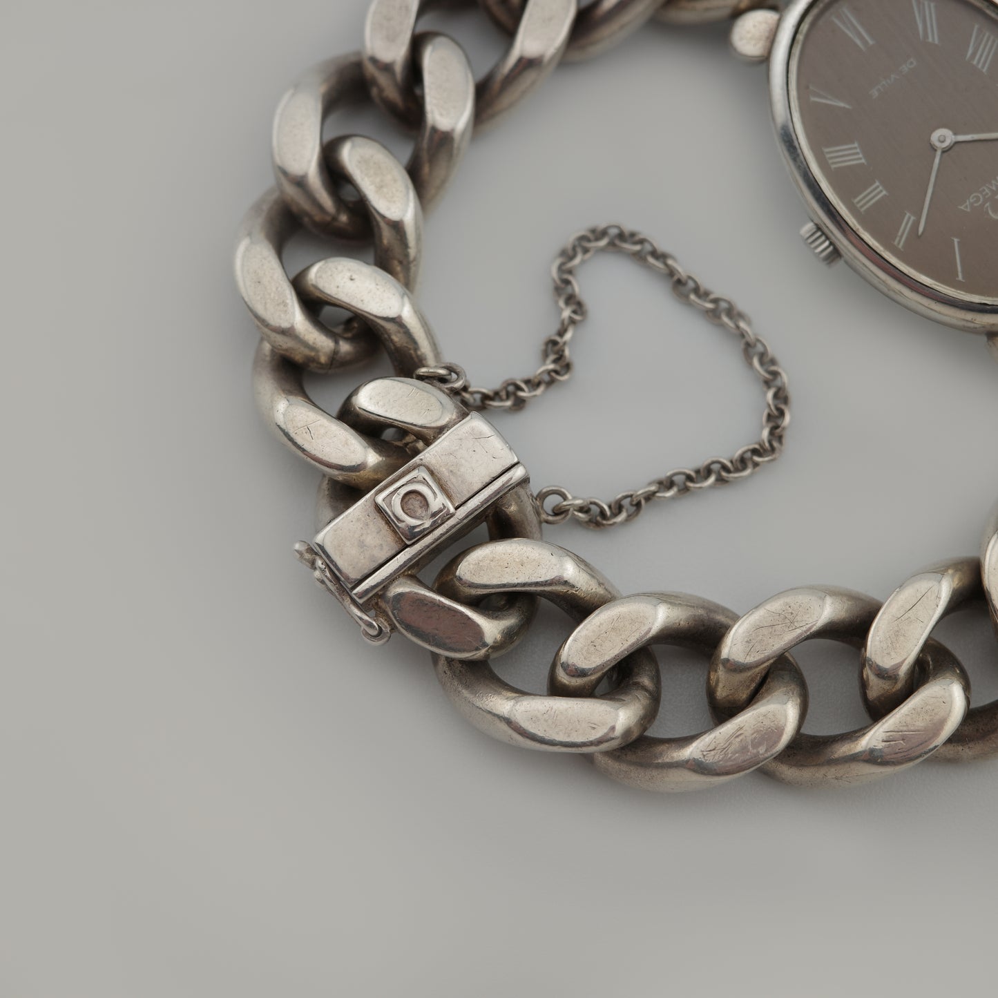 .925 Sterling Silver Omega Cuban Bracelet Watch