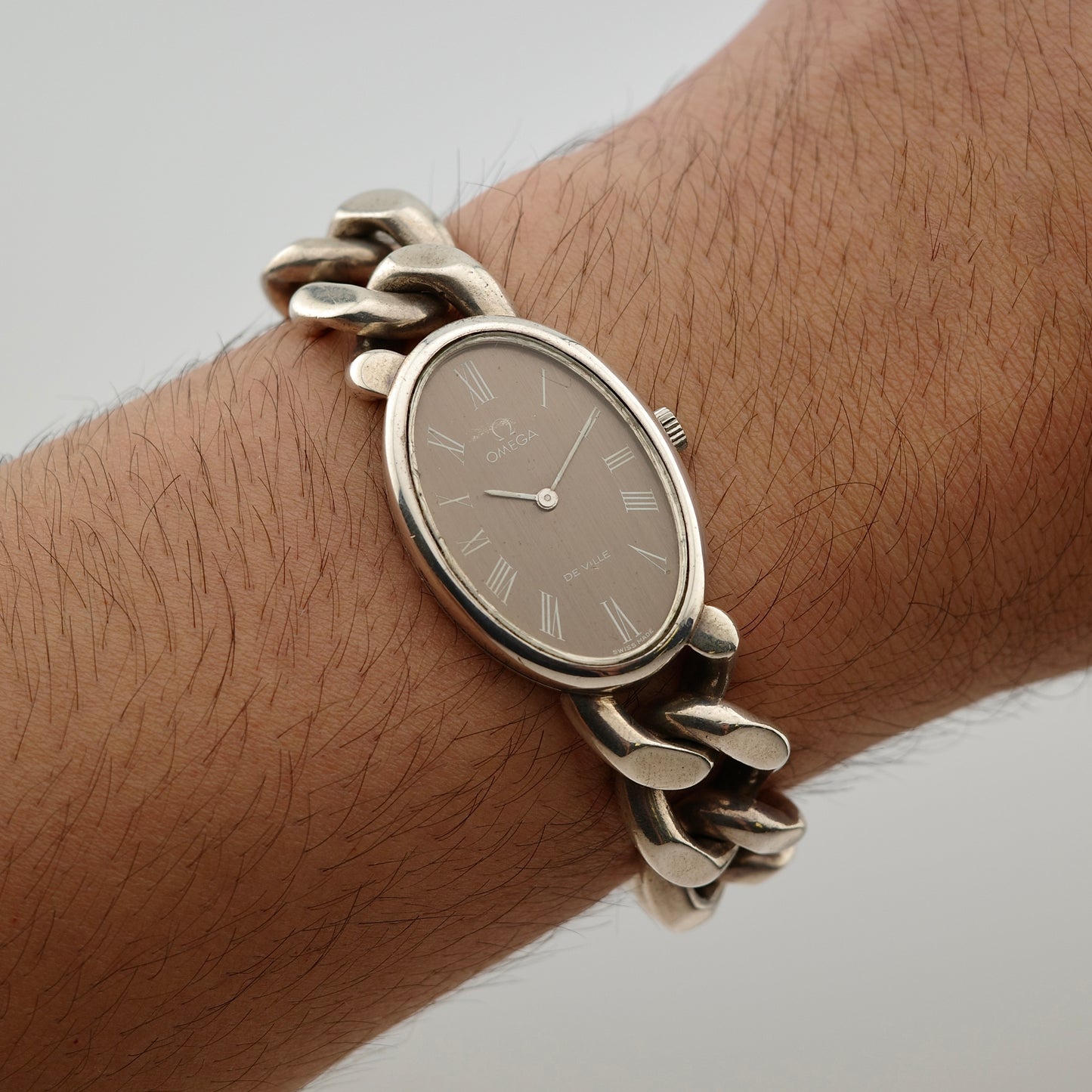 .925 Sterling Silver Omega Cuban Bracelet Watch