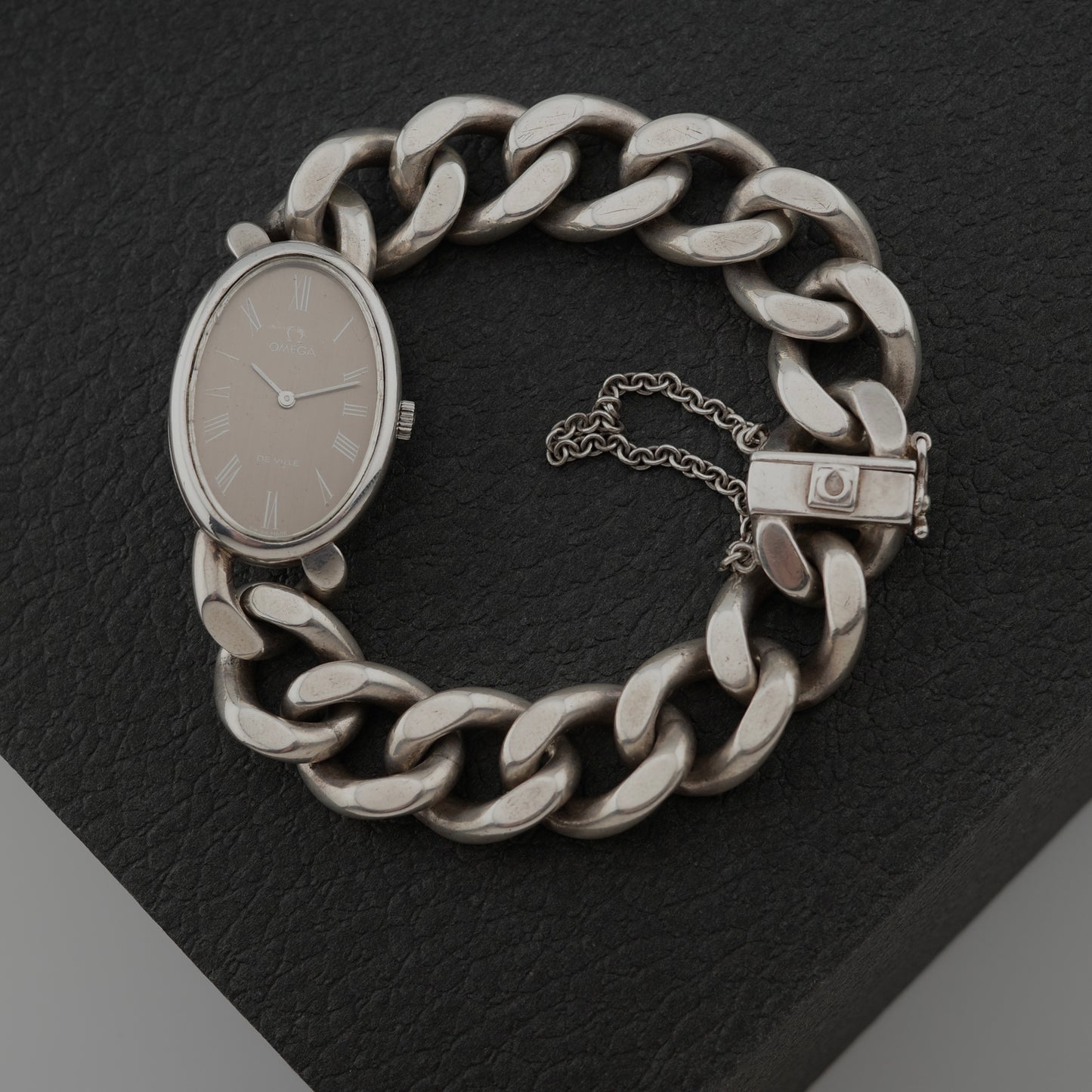 .925 Sterling Silver Omega Cuban Bracelet Watch