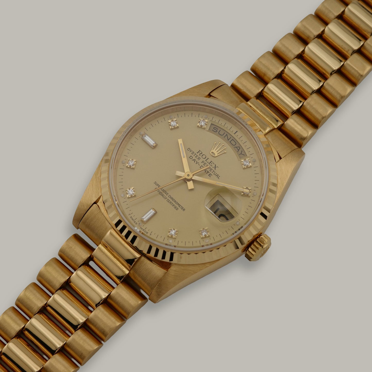 18K Rolex Day-Date "Lemon Diamond Dial" Watch