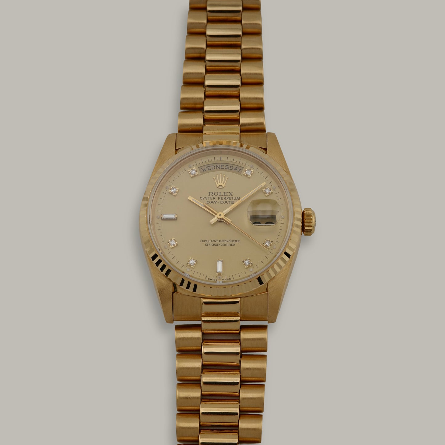 18K Rolex Day-Date "Lemon Diamond Dial" Watch