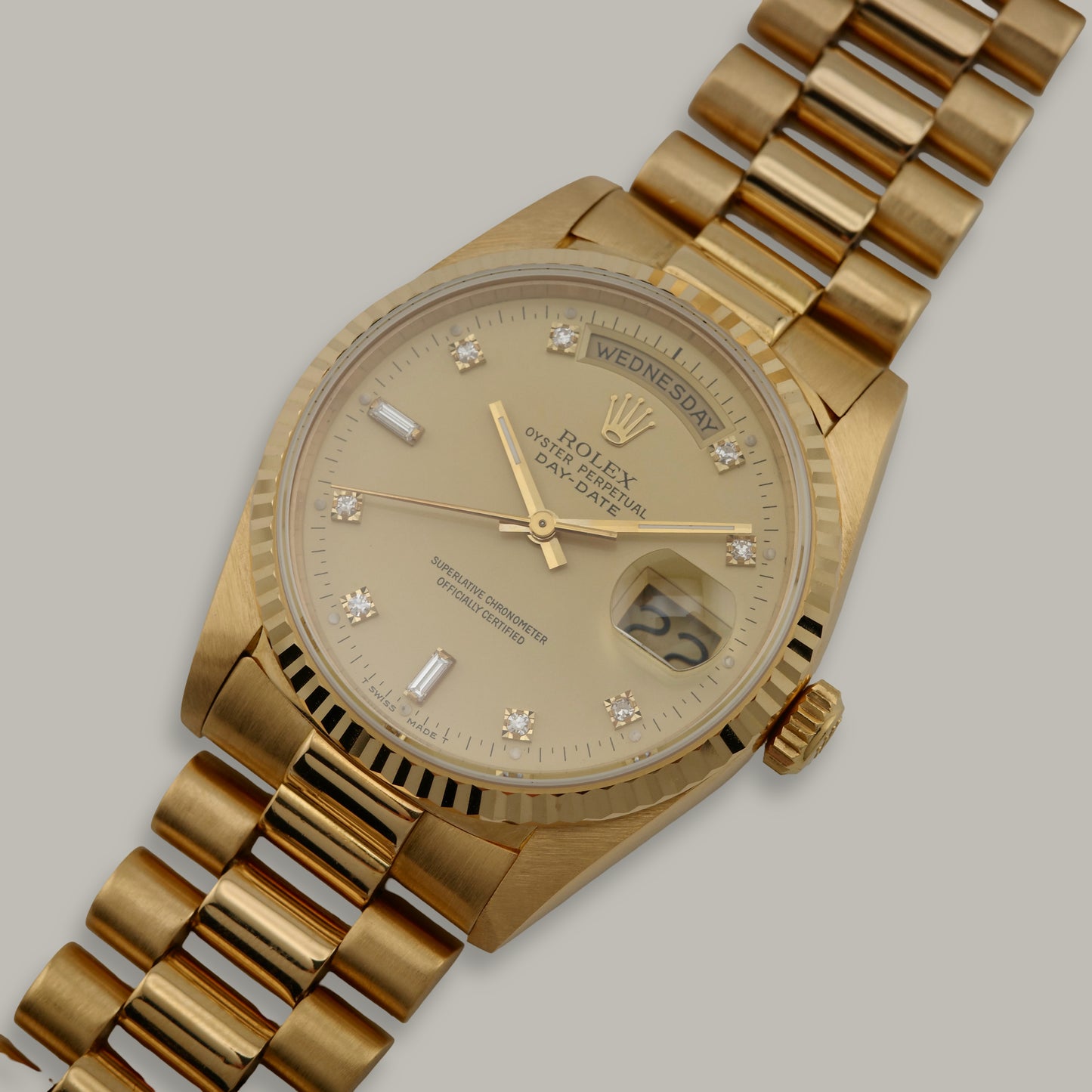 18K Rolex Day-Date "Lemon Diamond Dial" Watch