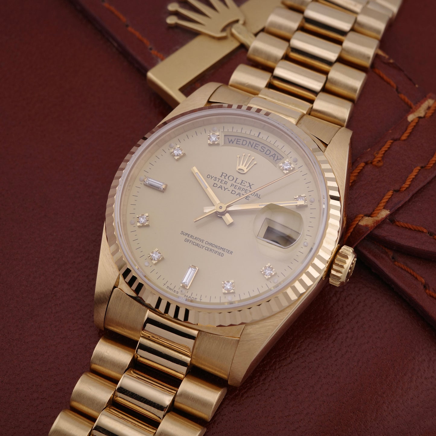 18K Rolex Day-Date "Lemon Diamond Dial" Watch