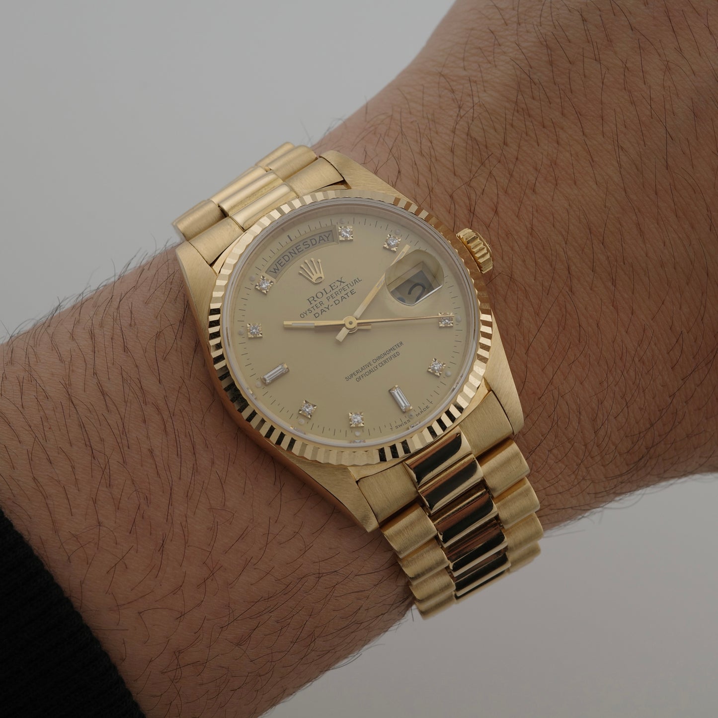 18K Rolex Day-Date "Lemon Diamond Dial" Watch