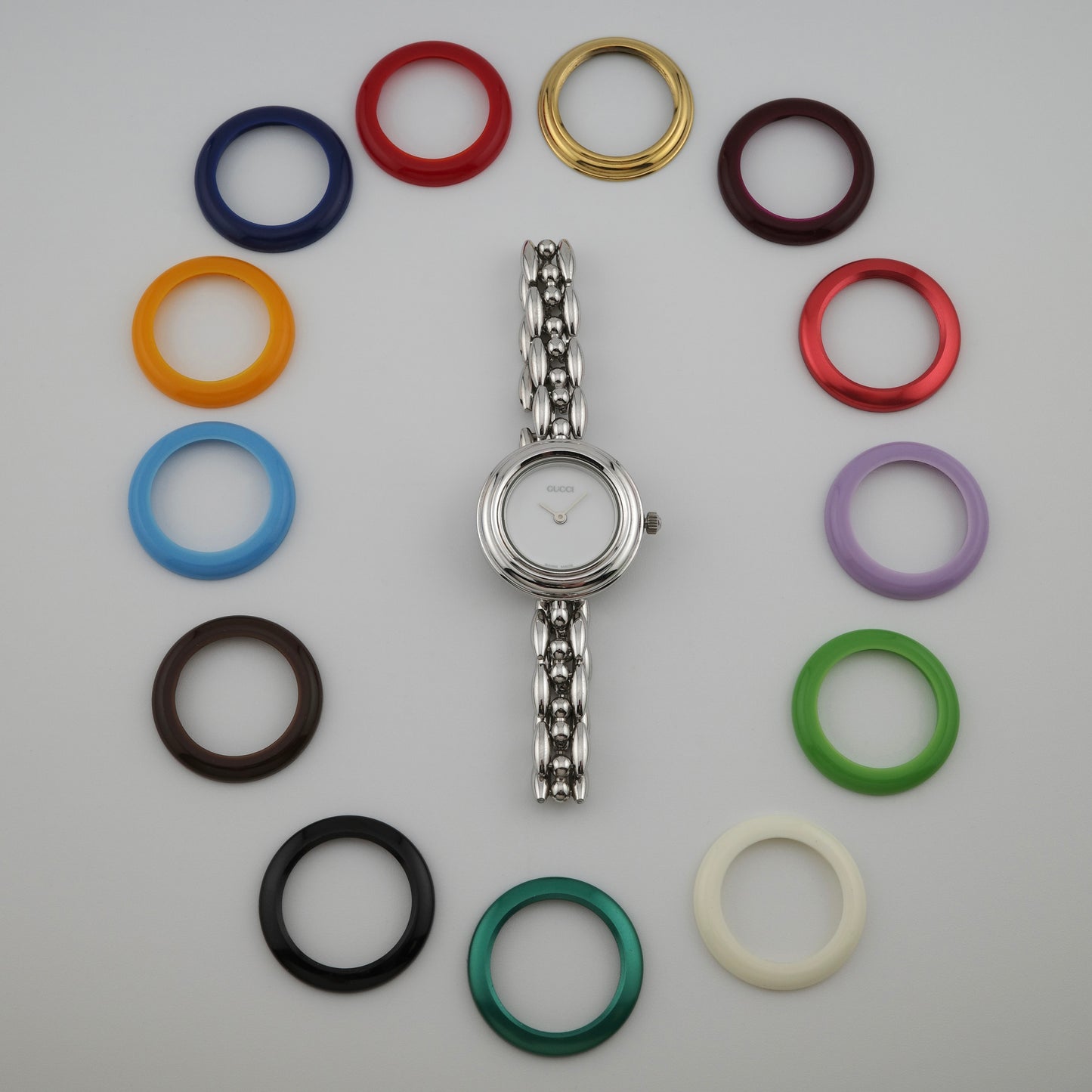 Stainless Steel Gucci Interchangeable Bezel Ladies Watch