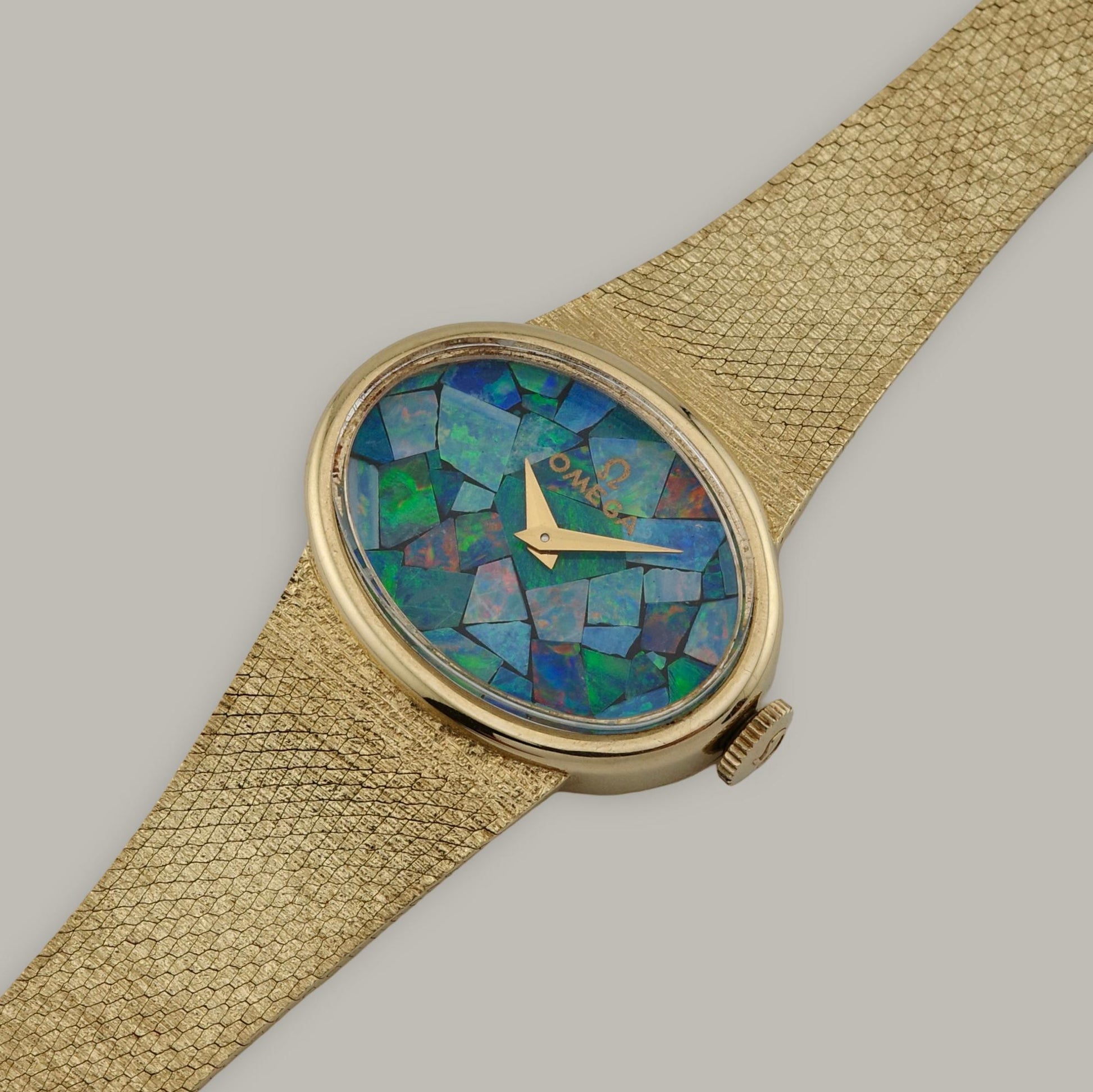 14K Omega Opal Mosaic Dial Ladies Bracelet Watch