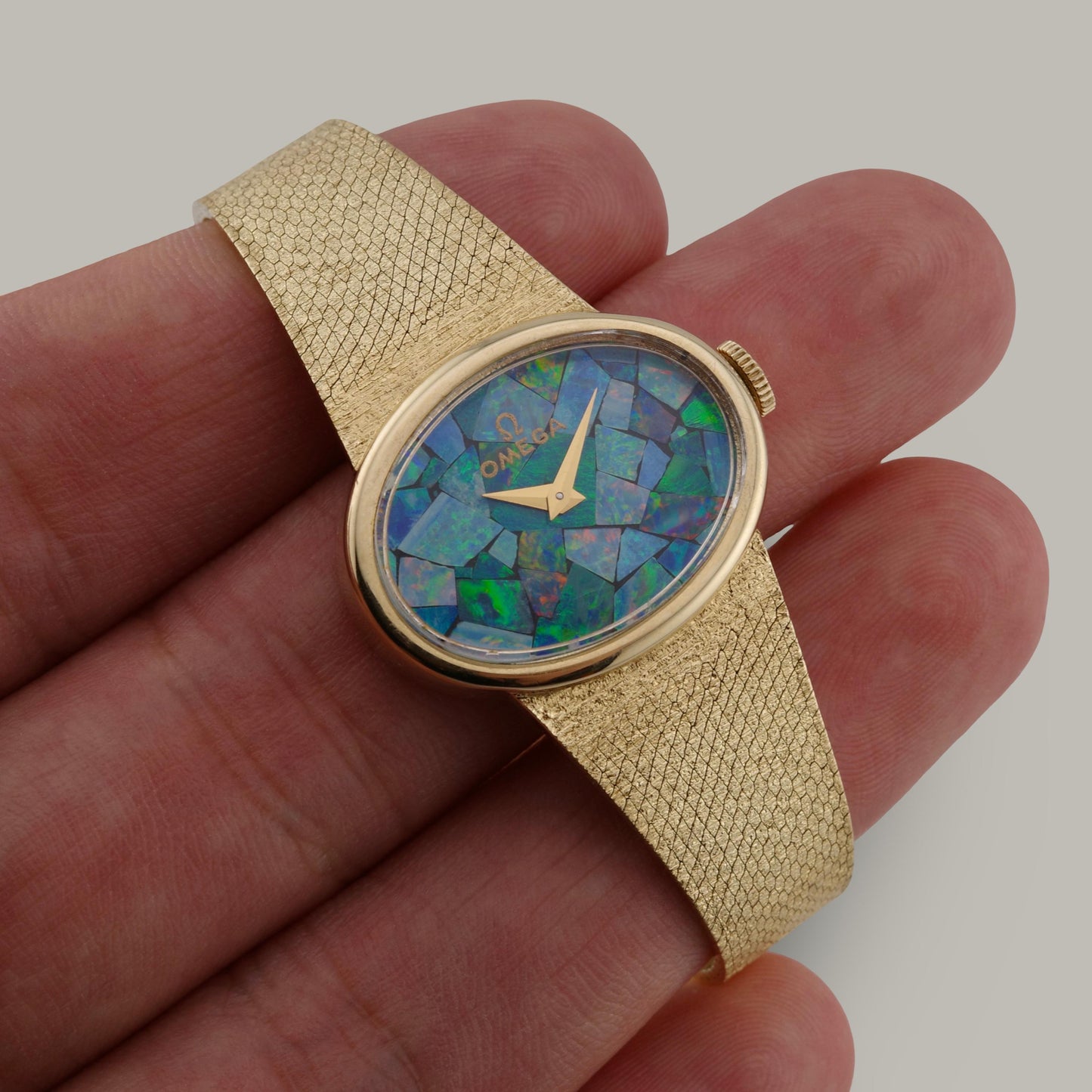 14K Omega Opal Mosaic Dial Ladies Bracelet Watch