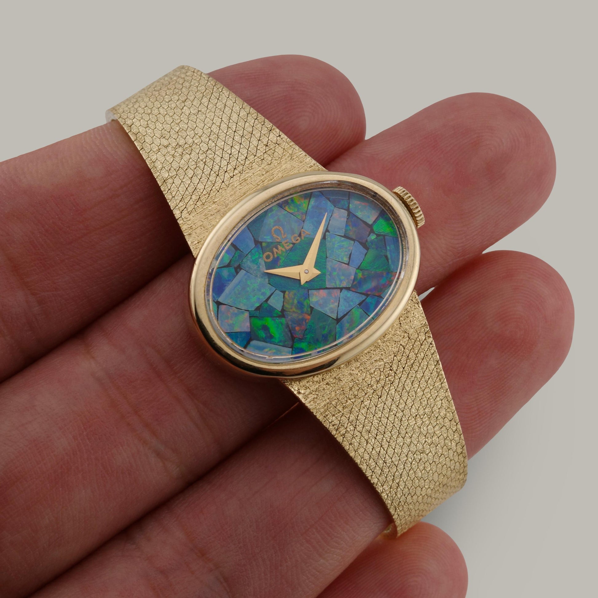 14K Omega Opal Mosaic Dial Ladies Bracelet Watch