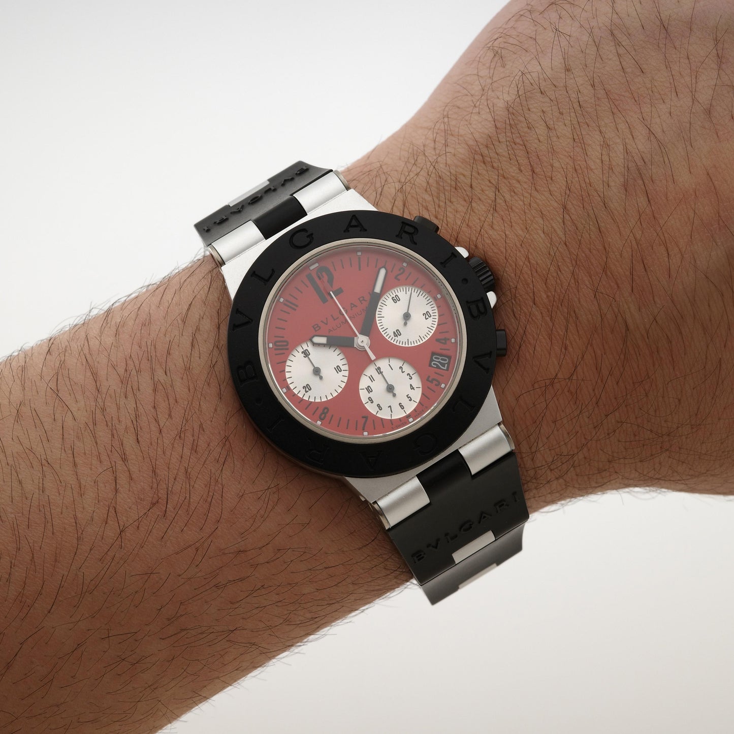 Bvlgari Diagono AC38TA Aluminum Chronograph Limited Edition Red Dial Watch