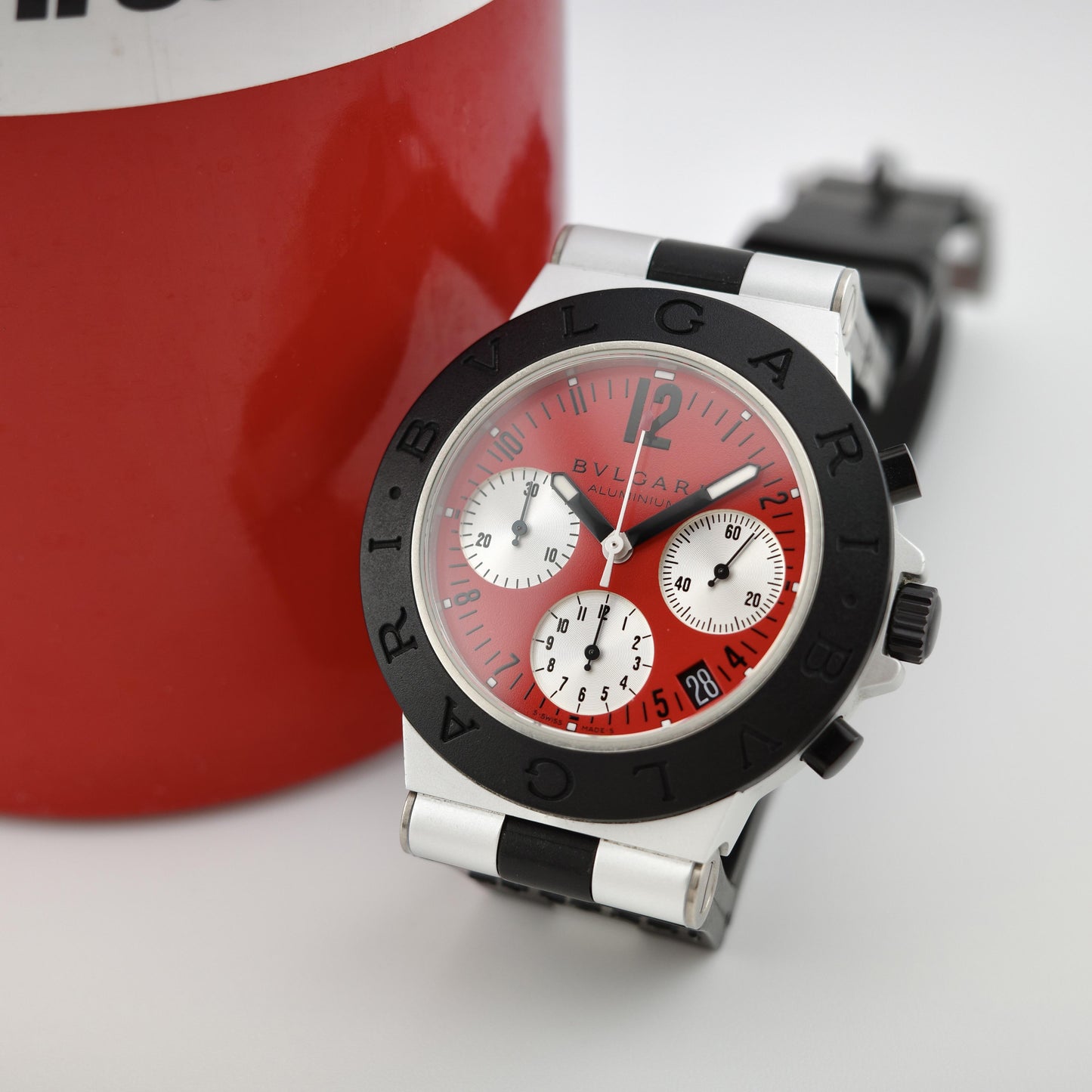 Bvlgari Diagono AC38TA Aluminum Chronograph Limited Edition Red Dial Watch