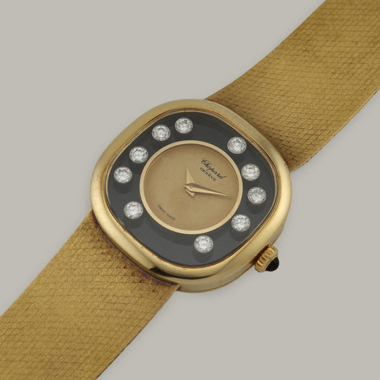 18K Chopard Happy Diamonds 5089-5 Onyx Dial Watch