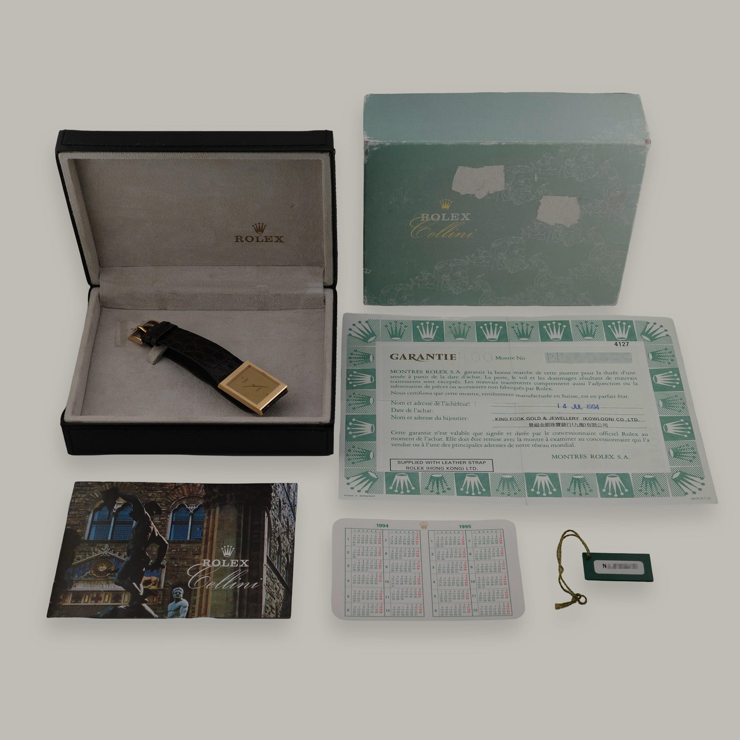 1996 18K Rolex Cellini 4127 Hobnail Full Set Watch