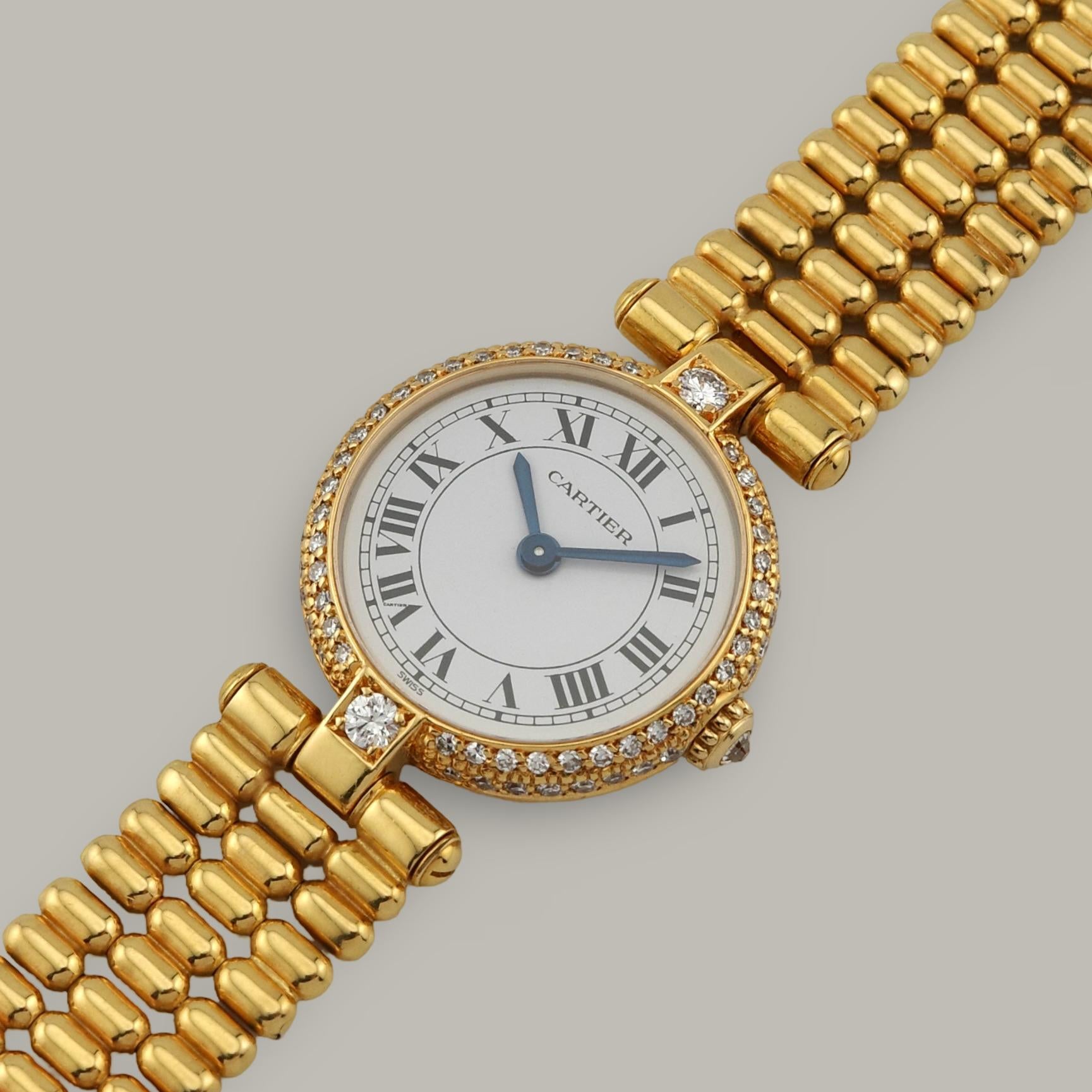 18K Cartier Mini Vendôme 6602 Diamond Bezel Watch