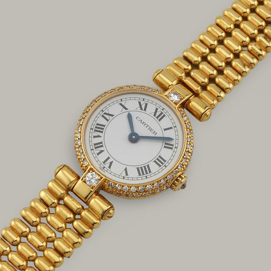 18K Cartier Mini Vendôme 6602 Diamond Bezel Watch
