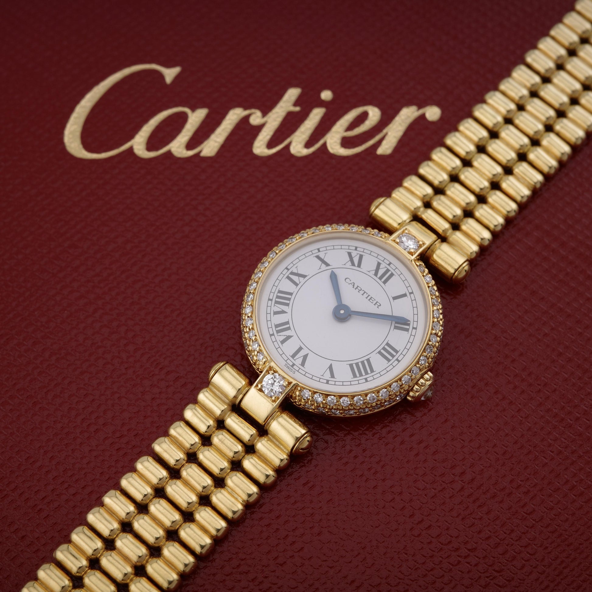 18K Cartier Mini Vendôme 6602 Diamond Bezel Watch