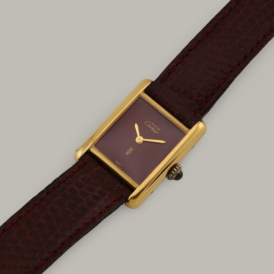 18K Vermeil Must de Cartier Tank PM Burgundy Dial Watch