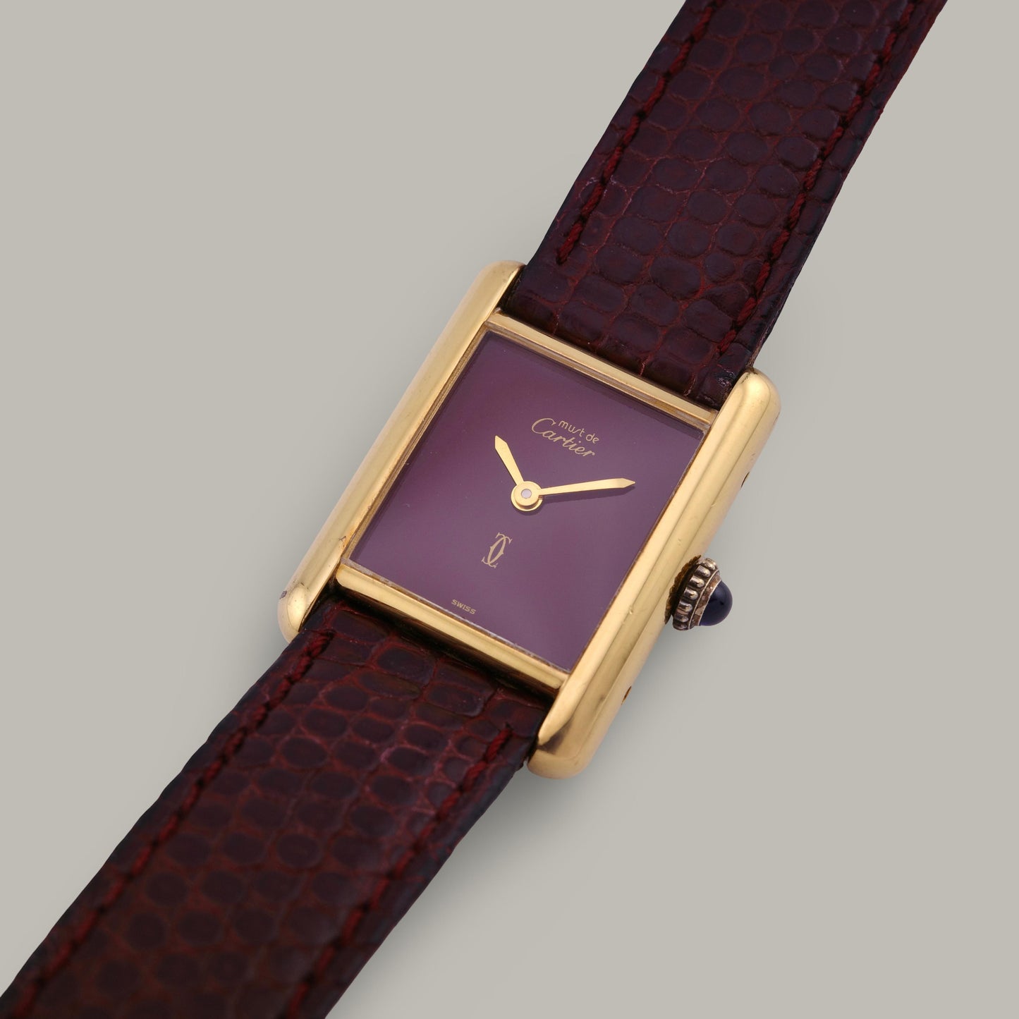 18K Vermeil Must de Cartier Tank PM Burgundy Dial Watch