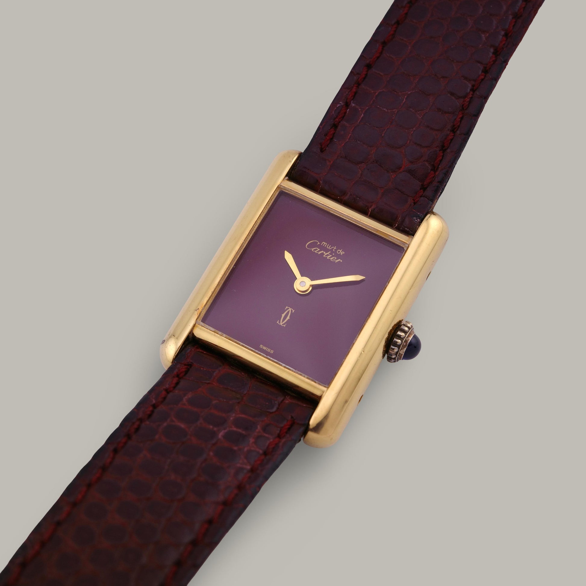 18K Vermeil Must de Cartier Tank PM Burgundy Dial Watch