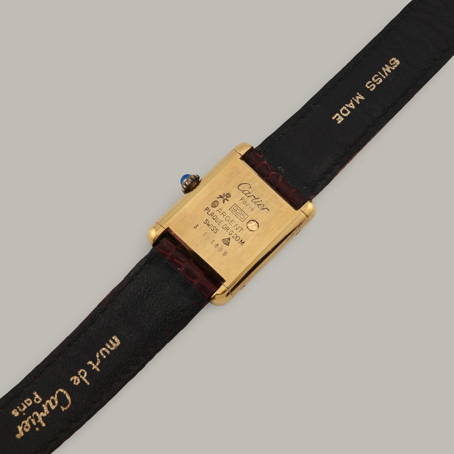 18K Vermeil Must de Cartier Tank PM Burgundy Dial Watch
