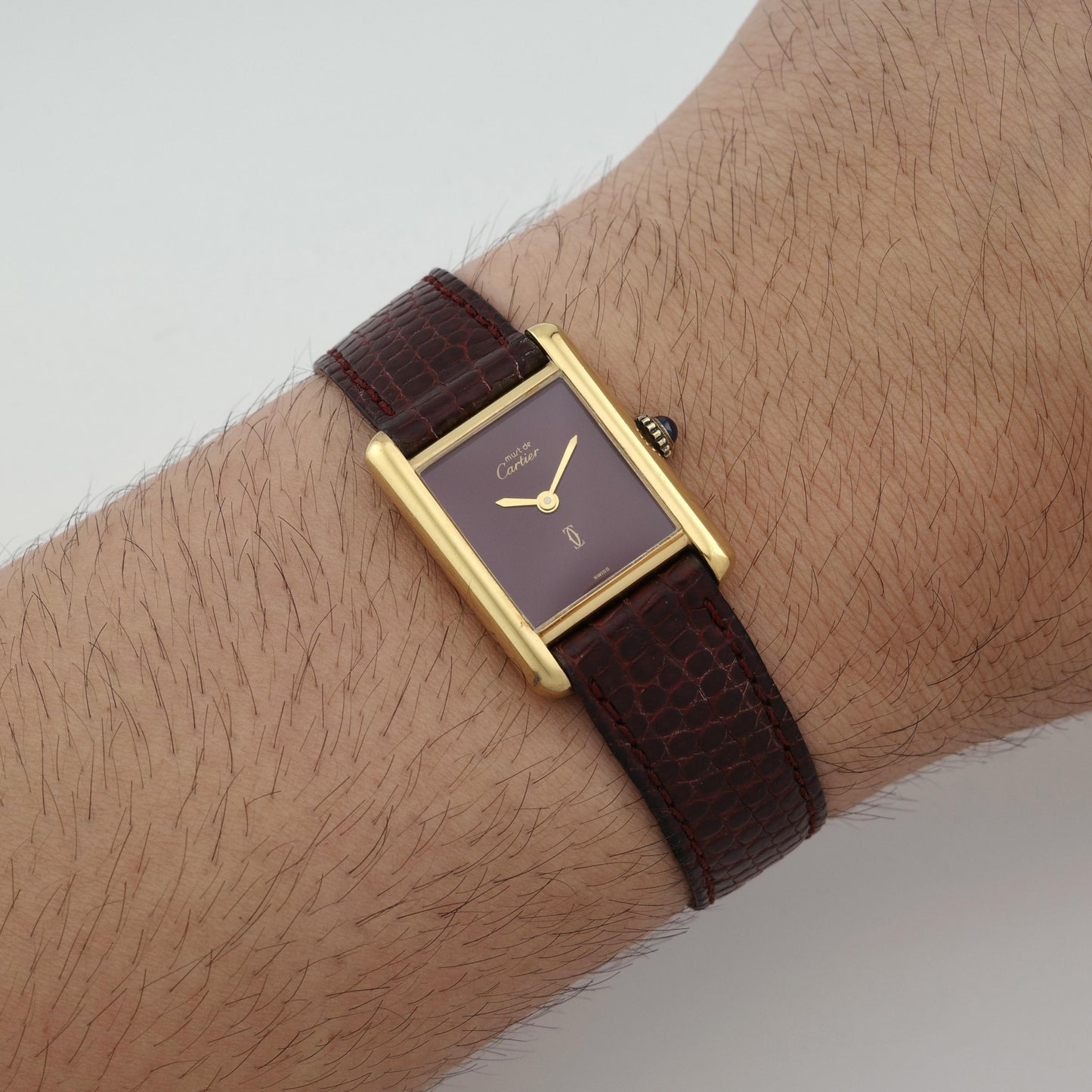 18K Vermeil Must de Cartier Tank PM Burgundy Dial Watch