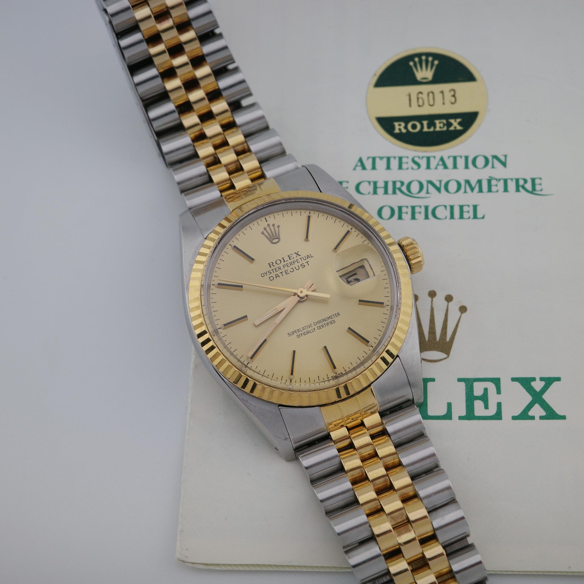 1986 Two-Tone Rolex Datejust 16013 36mm Champagne Dial w/Papers Watch
