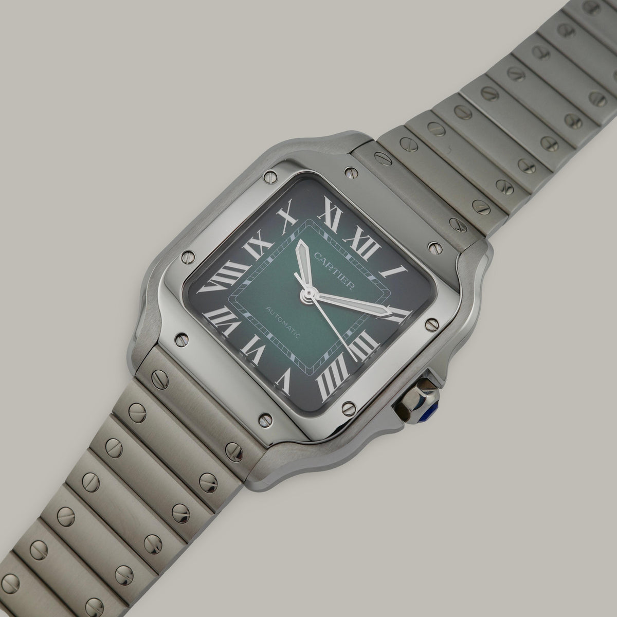 Stainless Steel Cartier Santos de Cartier WSSA0061 Medium Model Green Dial Watch