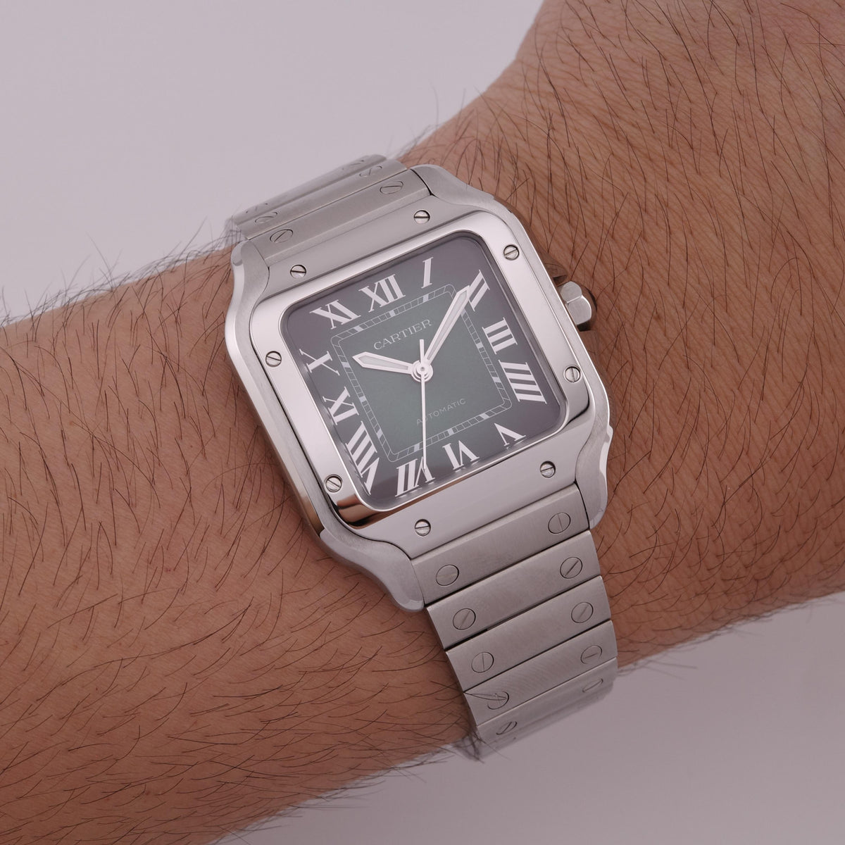 Stainless Steel Cartier Santos de Cartier WSSA0061 Medium Model Green Dial Watch