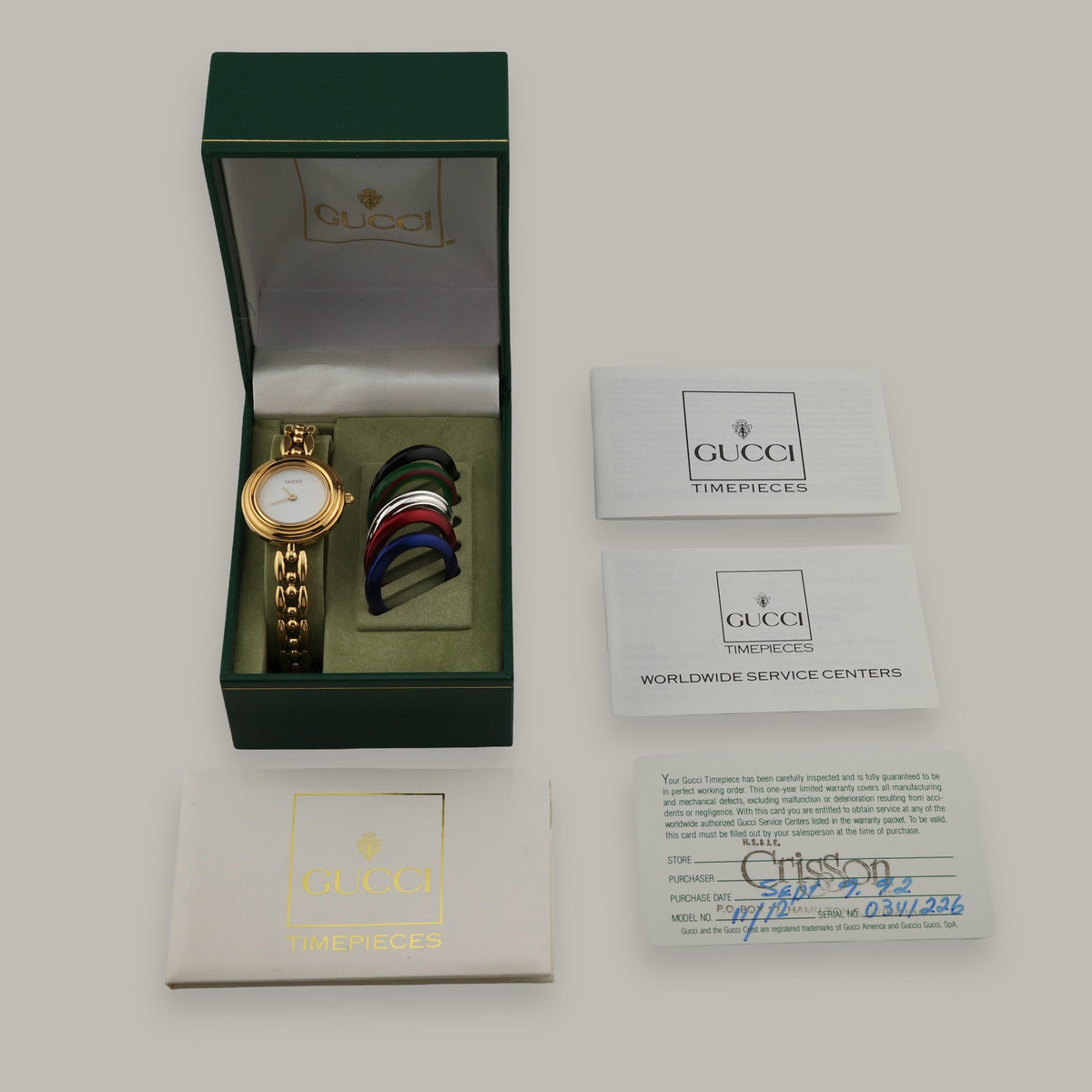 Gucci 11/12.2 Interchangeable Bezel Ladies Watch (Box+Papers+Bezels)