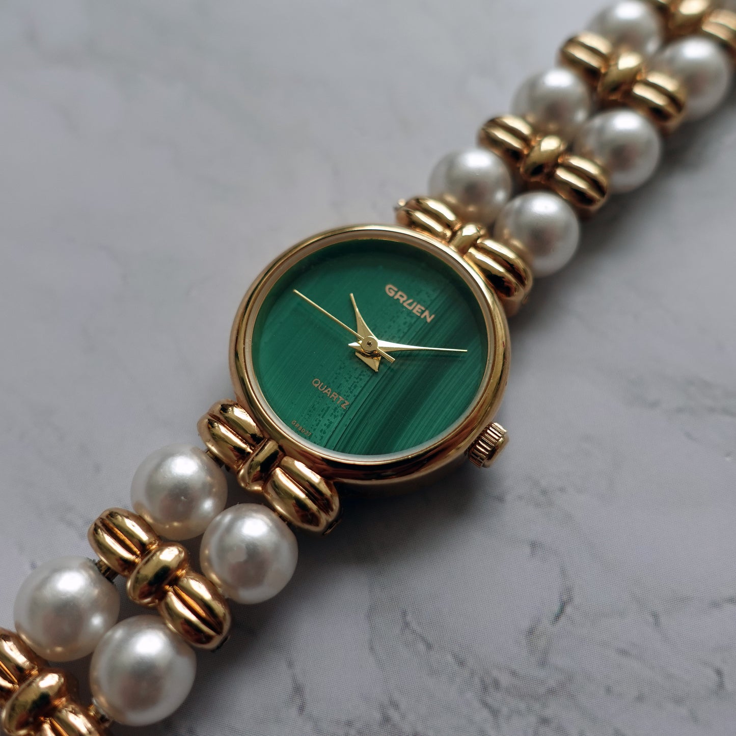 Gruen Malachite & Faux Pearl Ladies Watch